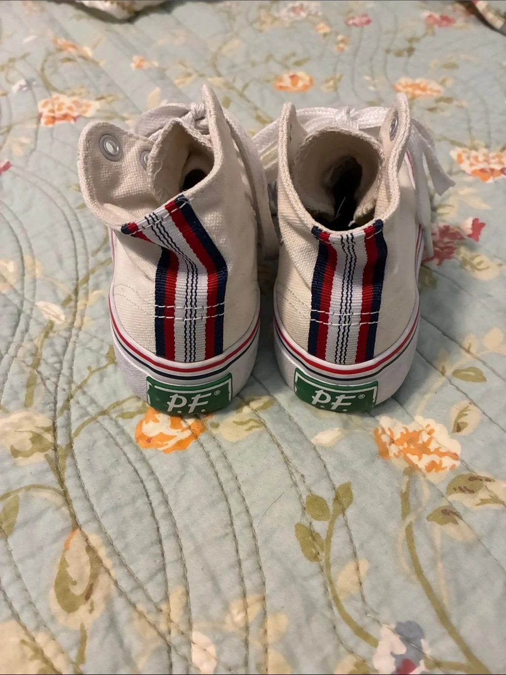 P.F. Flyers Kids High-Top Canvas Sneakers in Off-White with Red Trim